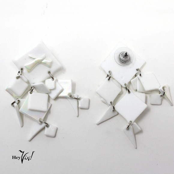 Vintage 1980s Shiny White Dangle Earrings on Card New/Old Store Stock - Hey Viv - Picture 4 of 5